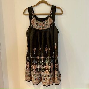 Kate Moss Topshop Isabel Marant Style Cotton Black & Print Mini Dress 10 12 L